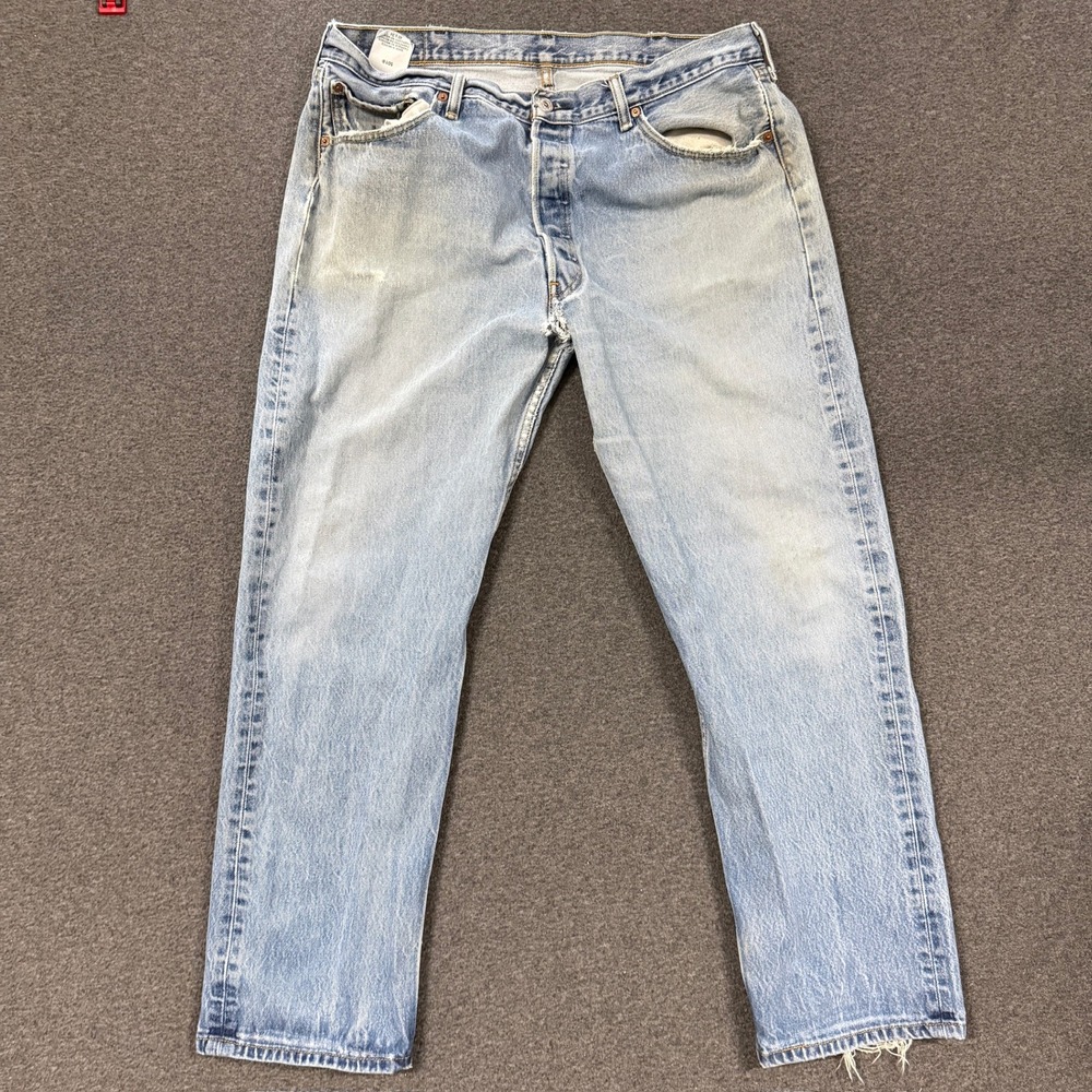 Vintage Levis 501 Jeans Mens 40x34 Light Wash Fair Distressed Straight Leg Pants
